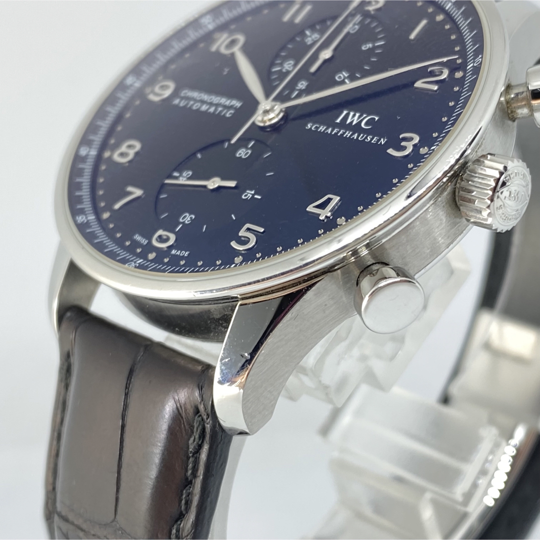 インターナショナルウォッチカンパニー ポルトギーゼ クロノグラフ Dバックル Portugieser Chronograph IW371447 箱 保証書 SS/革 メンズ時計 ブラック 仕上げ済 美品