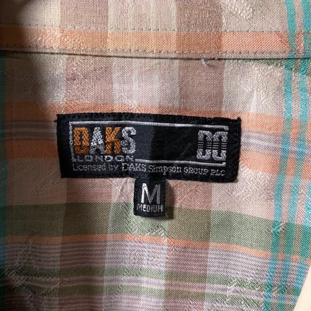 DAKS(ダックス)の90s 古着 DAKS オープンカラー リネン シャツ チェック柄 ベージュ M メンズのトップス(シャツ)の商品写真