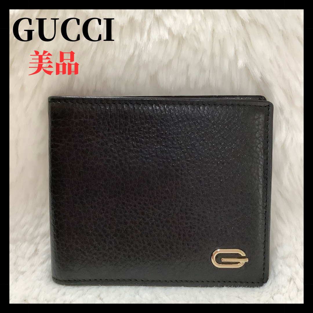 Gucci(グッチ)の【美品】グッチ　札入れ　黒　レザー　Gマーク メンズのファッション小物(折り財布)の商品写真