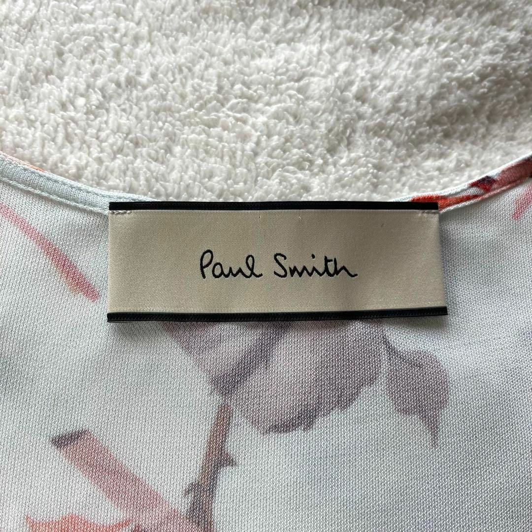 Paul Smith(ポールスミス)の美品 ポールスミス とろみブラウス 水色  花柄 シアー 透け感Mサイズ レディースのトップス(シャツ/ブラウス(半袖/袖なし))の商品写真