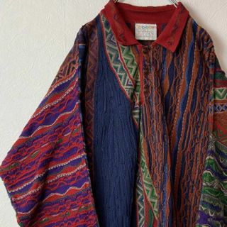 【人気3Dニットポロ】COOGI レトロ感抜群デザイン◎マルチカラー90s.