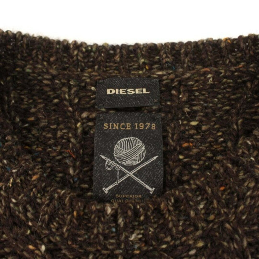 DIESEL ニット セーター クルーネック 切替 アルパカ混 長袖 M 茶 黒 6