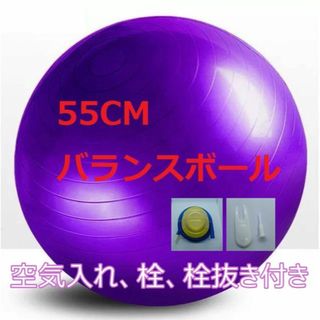 バランスボール ヨガボール パープル 55cm フィットネス 空気入れ付き(ヨガ)