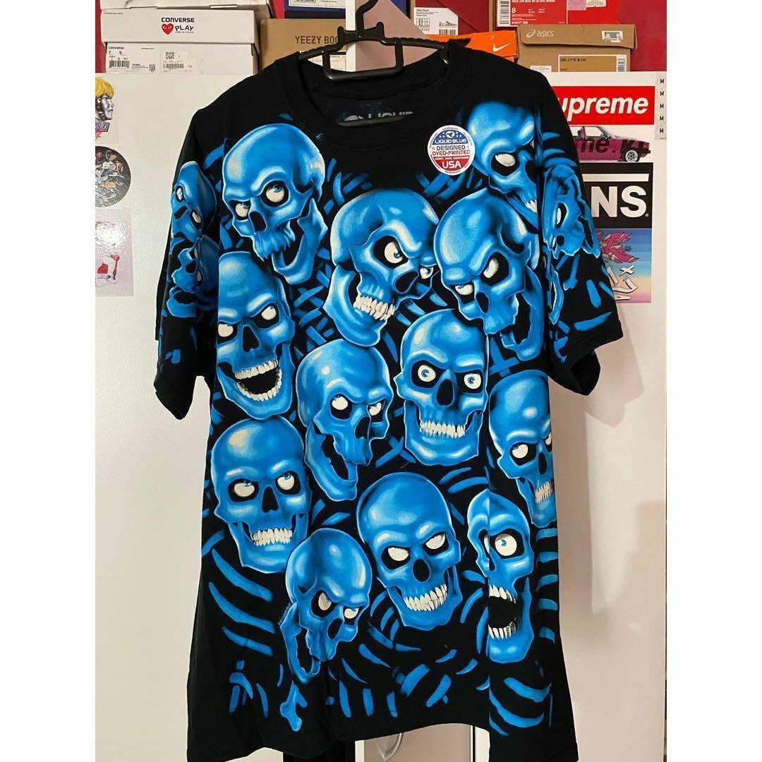 完売品】LIQUID BLUE スカル パイル 総柄 Tシャツ 黒×青 L | adventure