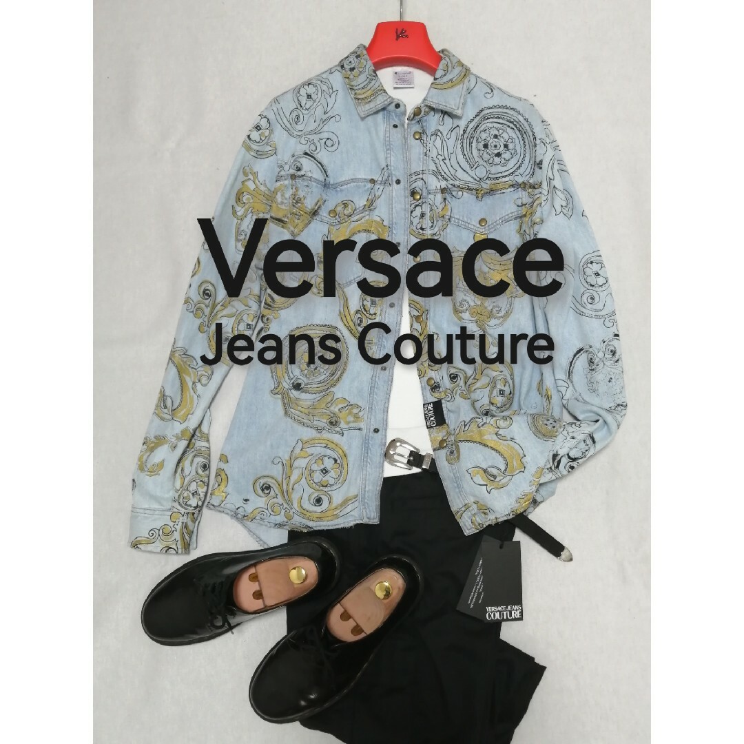 ☆新品・メンズ☆【Versace Jeans Couture】デニムシャツ 総柄 - www