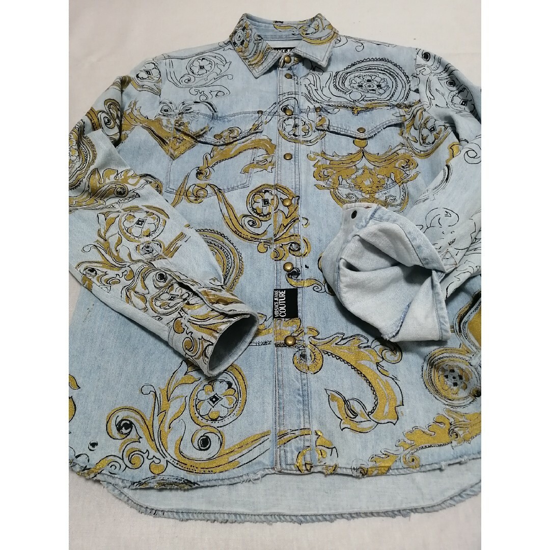 ☆新品・メンズ☆【Versace Jeans Couture】デニムシャツ 総柄 - www