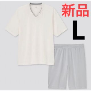 ユニクロ(UNIQLO)の新品　ユニクロ　エアリズムメッシュVネックセット（半袖）Lサイズ　ホワイト(Tシャツ/カットソー(半袖/袖なし))