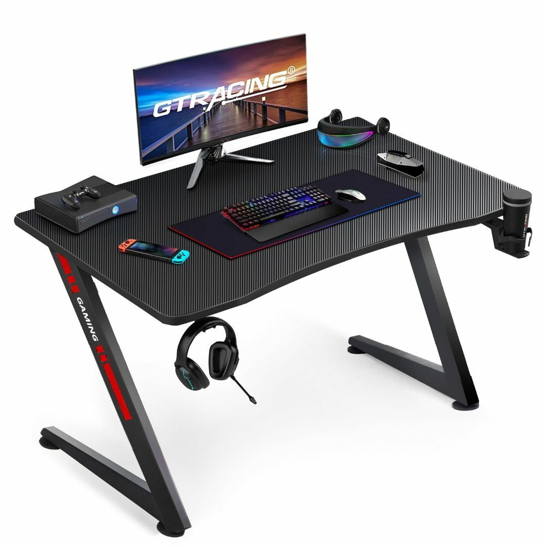 GTPLAYER ゲーミングデスク パソコンデスク pcデスク 「メーカー二年」 GTRACING ゲーミングデスク デスクマット付 幅140cm×奥行60cm