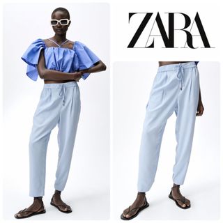 ザラ(ZARA)のZARA ザラ　パジャマ風パンツ　さらさら　イージーパンツ　XS スカイブルー(カジュアルパンツ)