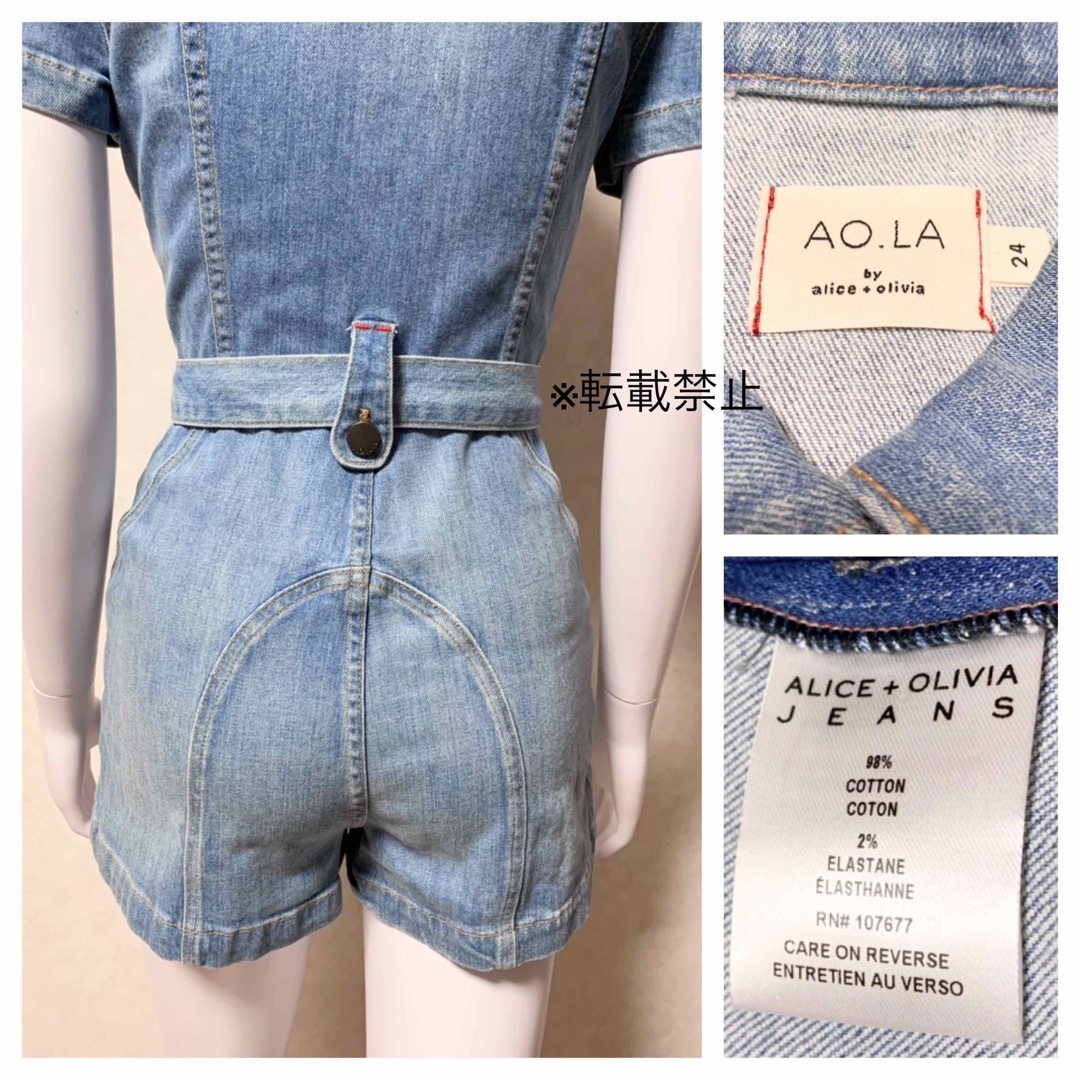 新品 alice+olivia ウエストリボン×ジップアップ デニム ロンパース