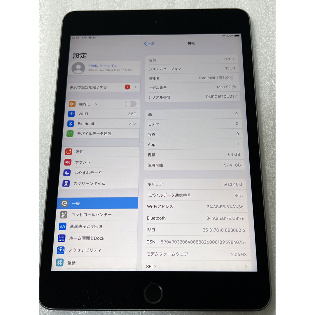 SIMフリー iPad mini 第5世代 64GB  MUX52J/A 一括○ 1