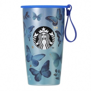 スターバックス(Starbucks)の新品 ストラップカップシェイプステンレスボトルブルーバタフライ355 ml(タンブラー)