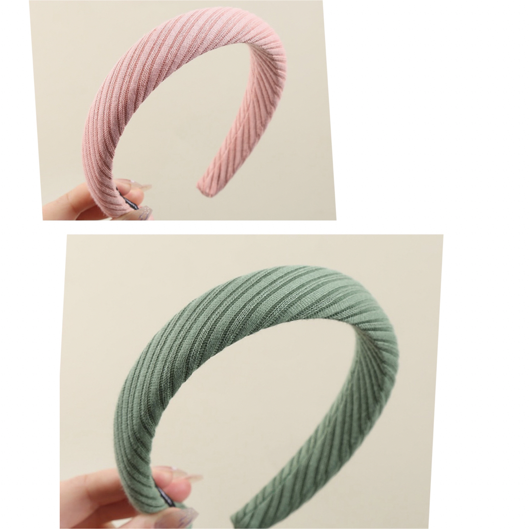 おしゃれカチューシャ2個セット(ピンクと緑)髪留め洗顔ヘアバンドA305新品  レディースのヘアアクセサリー(カチューシャ)の商品写真