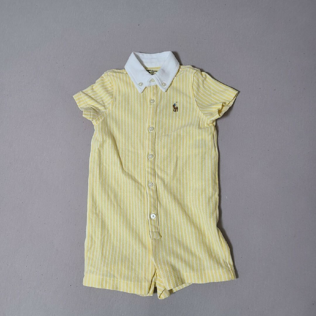 POLO RALPH LAUREN(ポロラルフローレン)のラルフローレン  ベビー服 ストライプ 黄色 ロンパース キッズ/ベビー/マタニティのベビー服(~85cm)(ロンパース)の商品写真