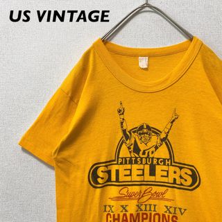 90s US古着　半袖Tシャツ　シングルステッチ　ビッグプリント　アメフト　黄色(Tシャツ/カットソー(半袖/袖なし))