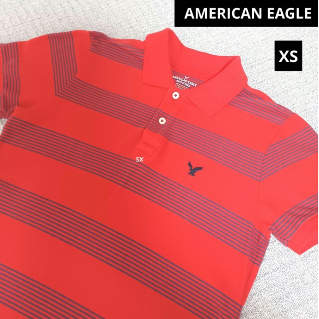 American Eagle(アメリカンイーグル)のAMERICAN EAGLE ポロシャツ XS 半袖ポロシャツ 赤ボーダー メンズのトップス(ポロシャツ)の商品写真