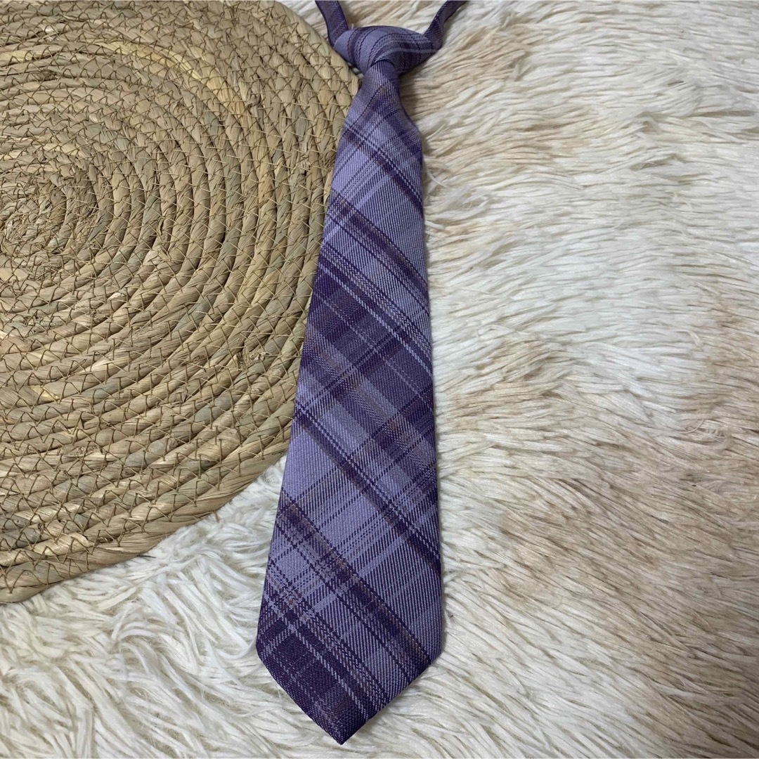 リボン スクールリボン JK制服ネクタイ 2点セット　むらさきチェック レディースのファッション小物(ネクタイ)の商品写真