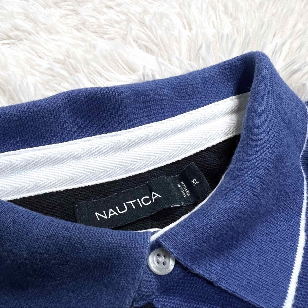 NAUTICA(ノーティカ)のNAUTICA ノーティカ ポロシャツ ブルー ホワイト ロゴ刺繍 サイズXL メンズのトップス(ポロシャツ)の商品写真