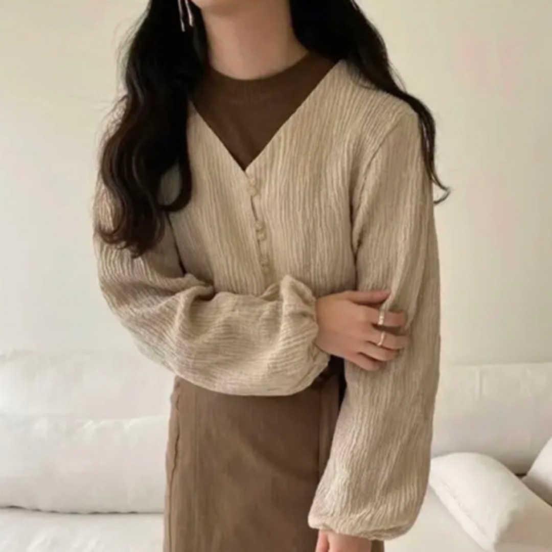 Kastane(カスタネ)のlawgy cotton short cardigan ベージュ レディースのトップス(カーディガン)の商品写真