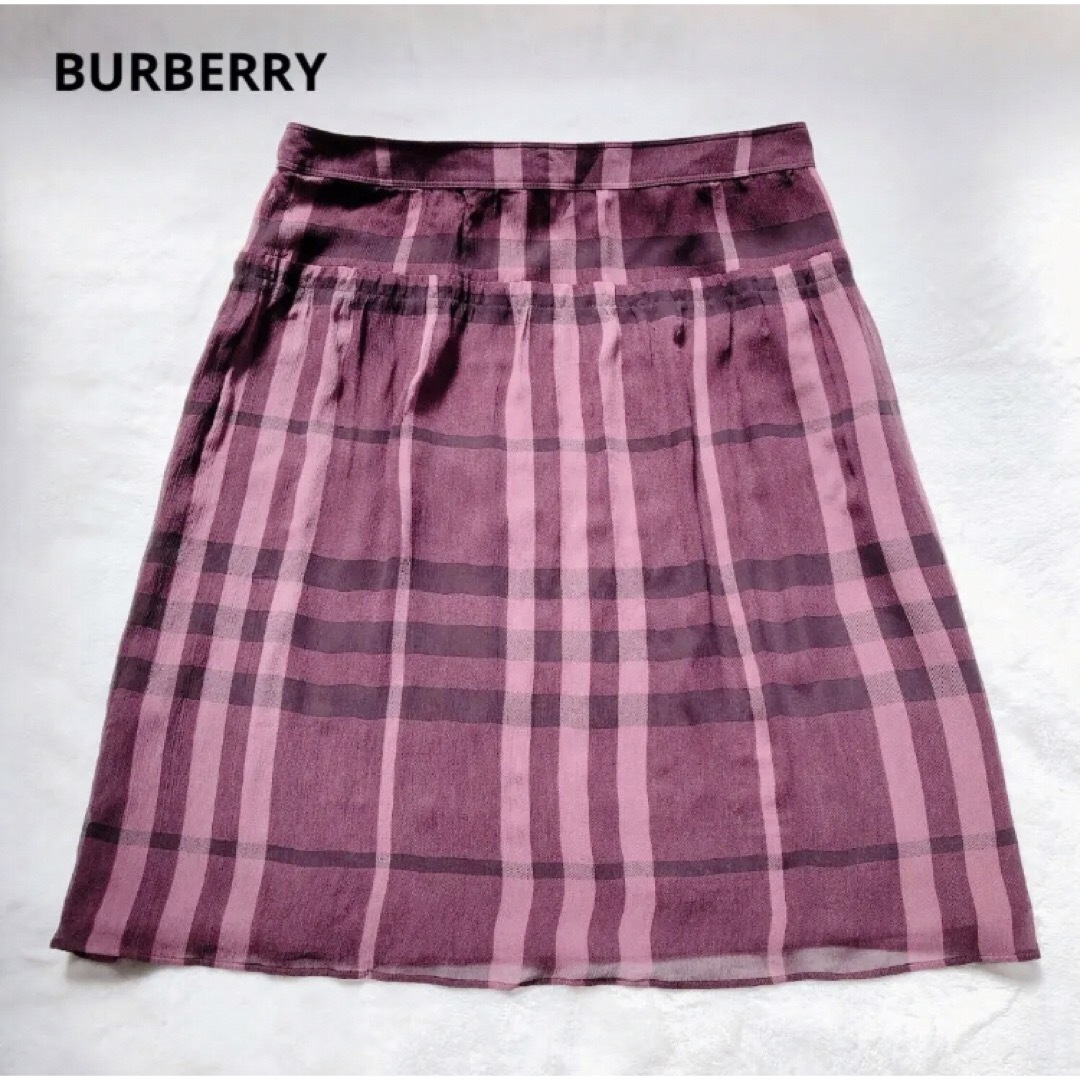 大きめ BURBERRY バーバリー シルク100% チェック フレア スカート-