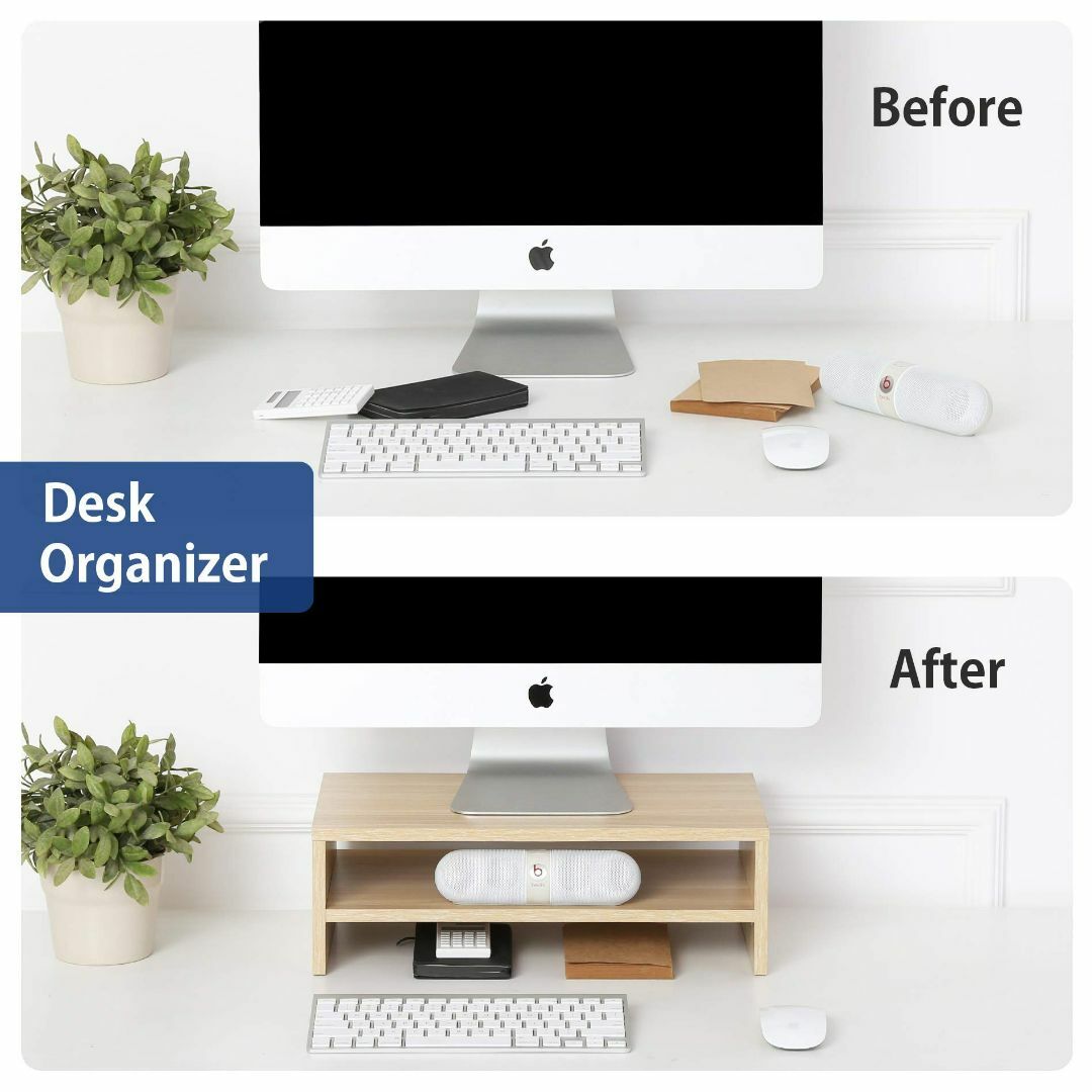 【色: オーク】FITUEYES 机上台 机上ラック 木製 2段 モニター台 幅