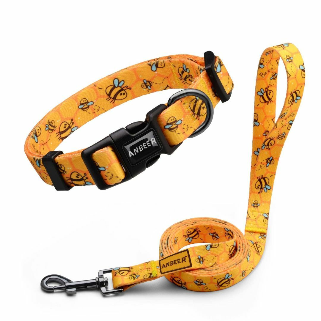 色: 黄色い蜂】Anbeer犬猫用首輪とリードのセット 中型犬小型犬用1.5m