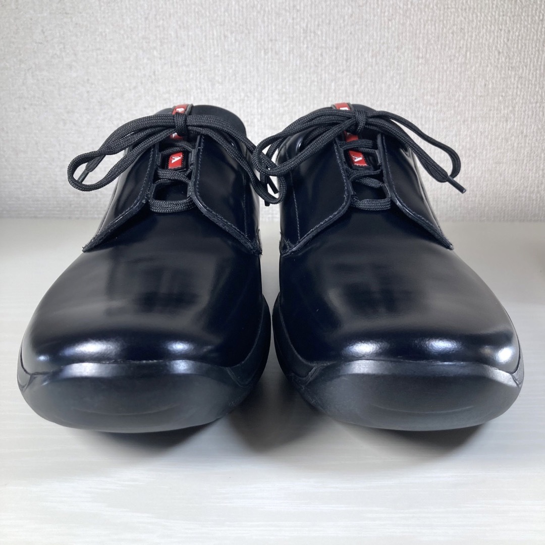 希少 美品 プラダ レザー スニーカー 本革 ブラック 黒 保存袋付き 7