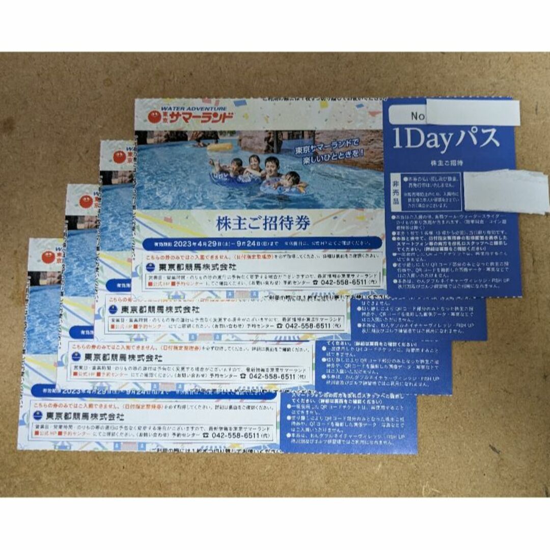 【即日発送】東京サマーランド　1dayパス 4名分