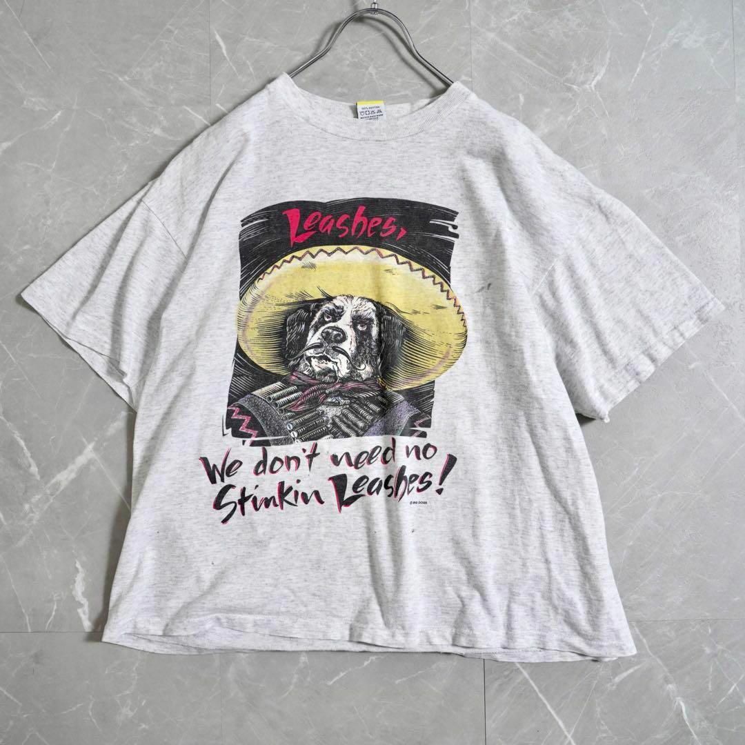 90s USA製　Tシャツ　犬T 霜降りグレー　XLサイズ