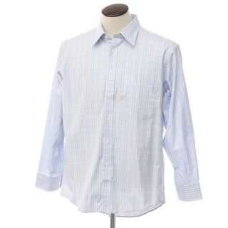 【中古】アクアスキュータム Aquascutum コットン チェック ドレスシャツ ライトブルーxブラウン【サイズLL-84】【メンズ】(シャツ)