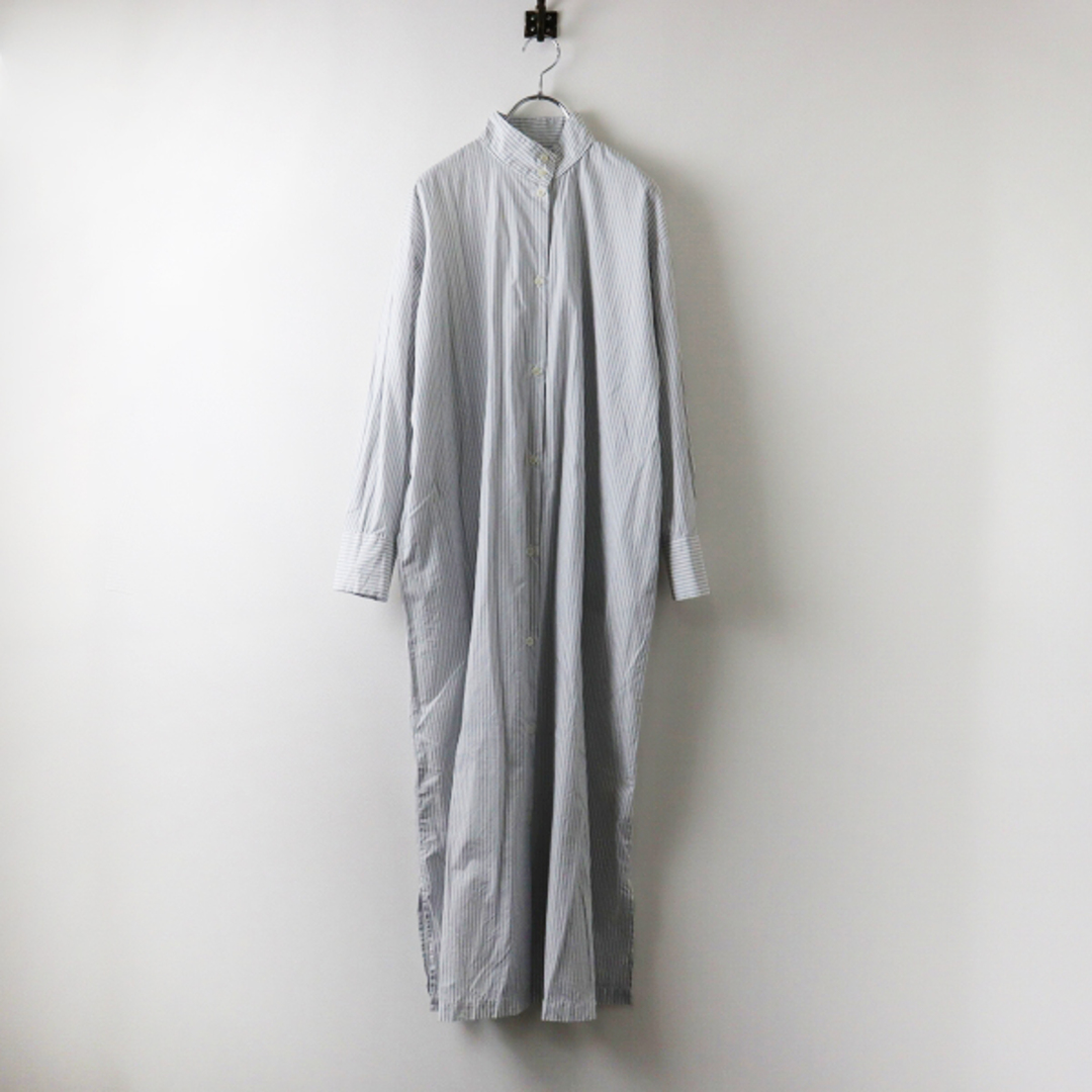 SETTO セット OKKAKE LONG SHIRT ブロードストライプ スタンドカラーシャツワンピース F/グレー 日本製【2400013380126】 1