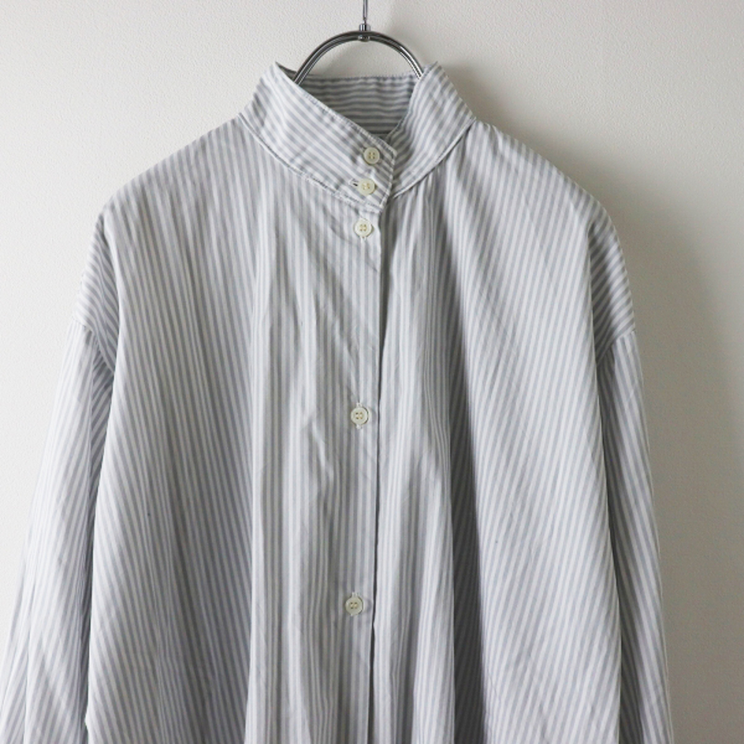 SETTO セット OKKAKE LONG SHIRT ブロードストライプ スタンドカラーシャツワンピース F/グレー 日本製【2400013380126】