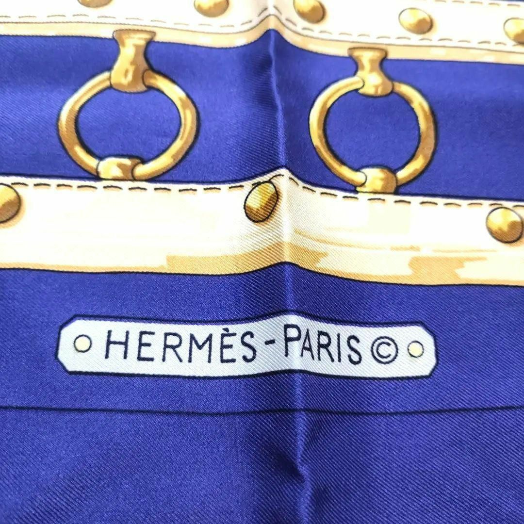 エルメス スカーフ 88cm角 シルク100% Hermes 仏製 青 紺 絹