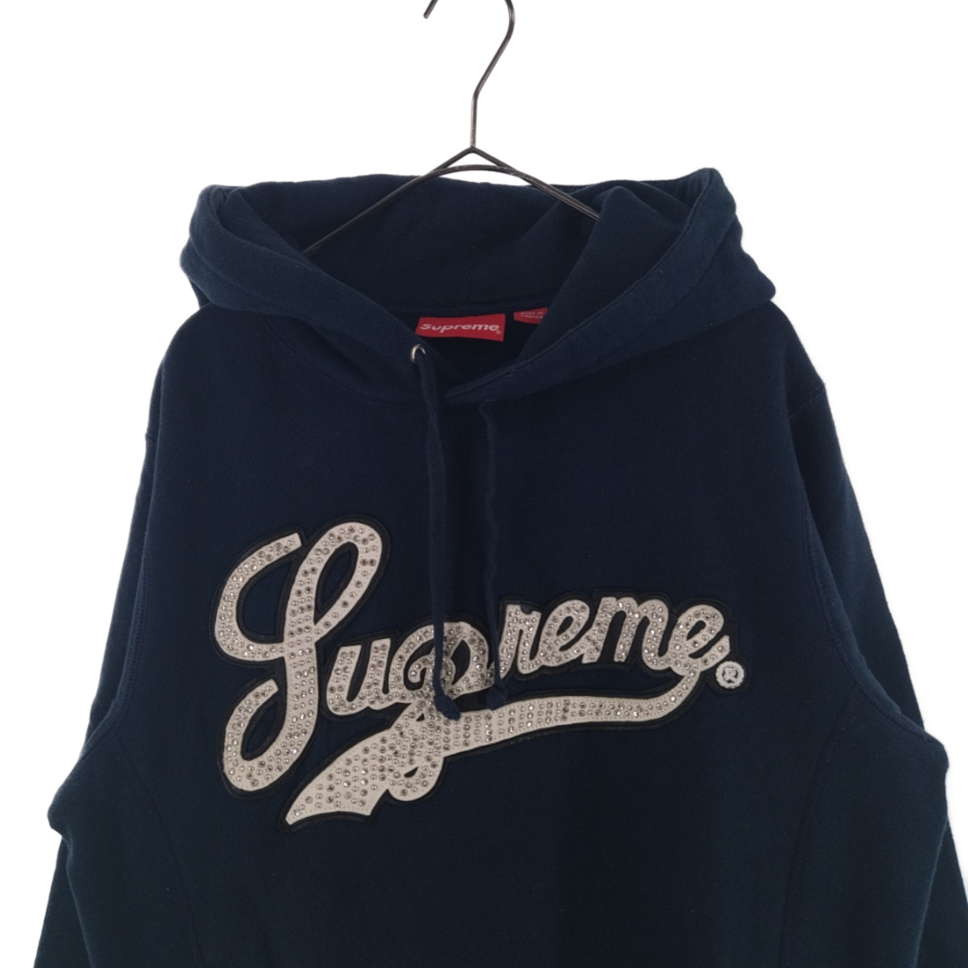 SUPREME シュプリーム 16SS Studded Leather Script Hooded Sweatshirt スタッズド レザースクリプト  フーデッド スウェットシャツ プルオーバーパーカー ネイビー