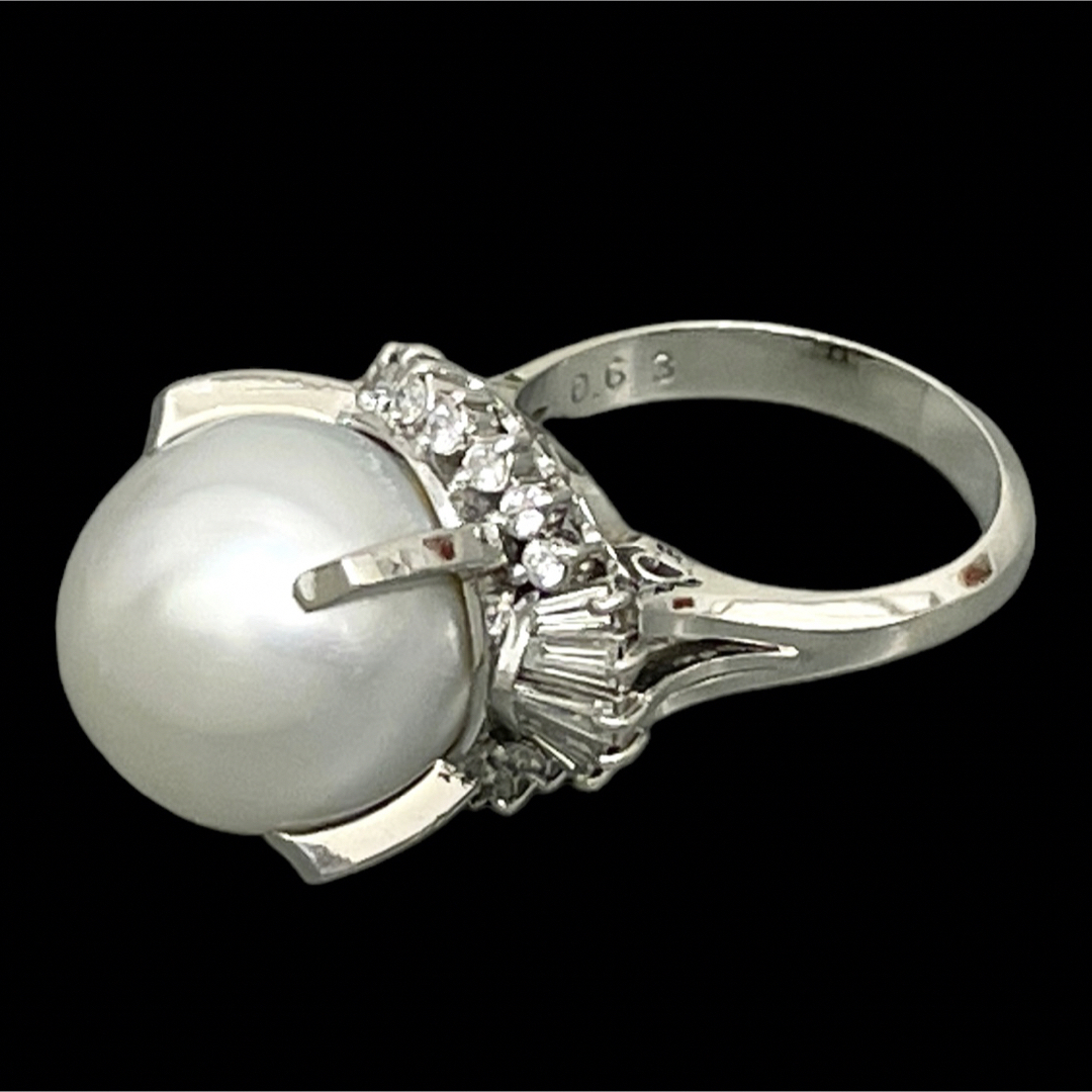 Pt900 白蝶真珠  13.4mm  ダイヤ0.63ct  10号 レディースのアクセサリー(リング(指輪))の商品写真