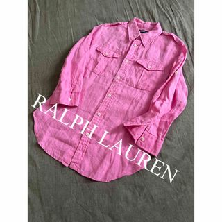 ポロラルフローレン(POLO RALPH LAUREN)の美品　ポロ　ラルフローレン　リネン　麻　シャツ　トップス　ピンク　人気　完売(シャツ/ブラウス(長袖/七分))