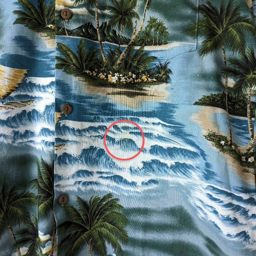 【気分は南国♪】 ALOHA REPUBLIC ヤシの木×波柄 アロハシャツ