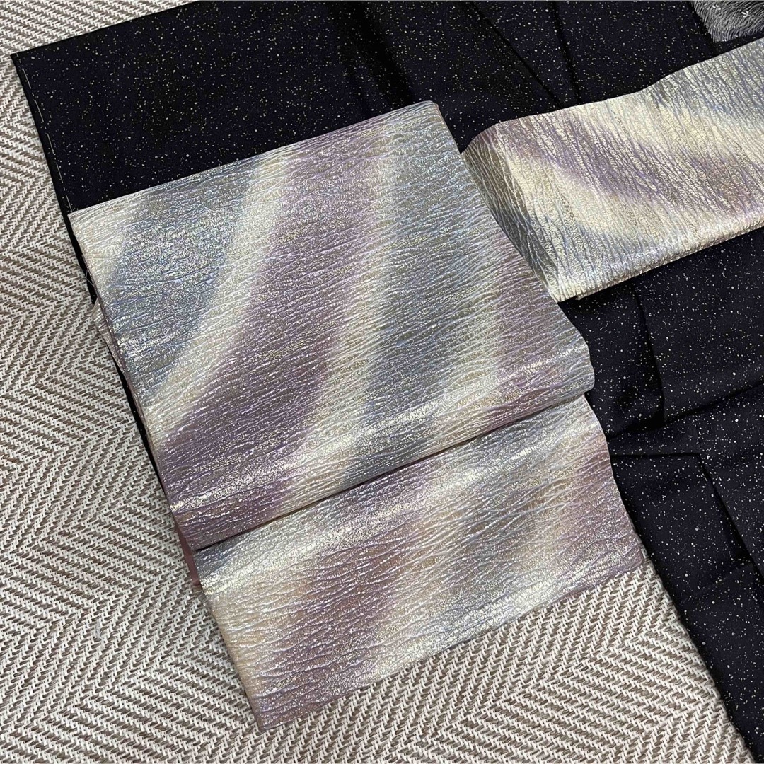 全通袋帯　ふくれ織　正絹　ラメ糸　抽象模様　グラデーション