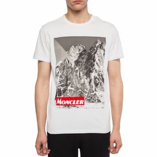 MONCLER モンクレール Tシャツ サイズ:XL 21SS 金箔 ロゴ プリント ボーダー リンガーネック 半袖 MAGLIA T-SHIRT G10918C7E010 829GR グリーン ホワイト トップス カットソー ブランド カジュアル【メンズ】【美品】