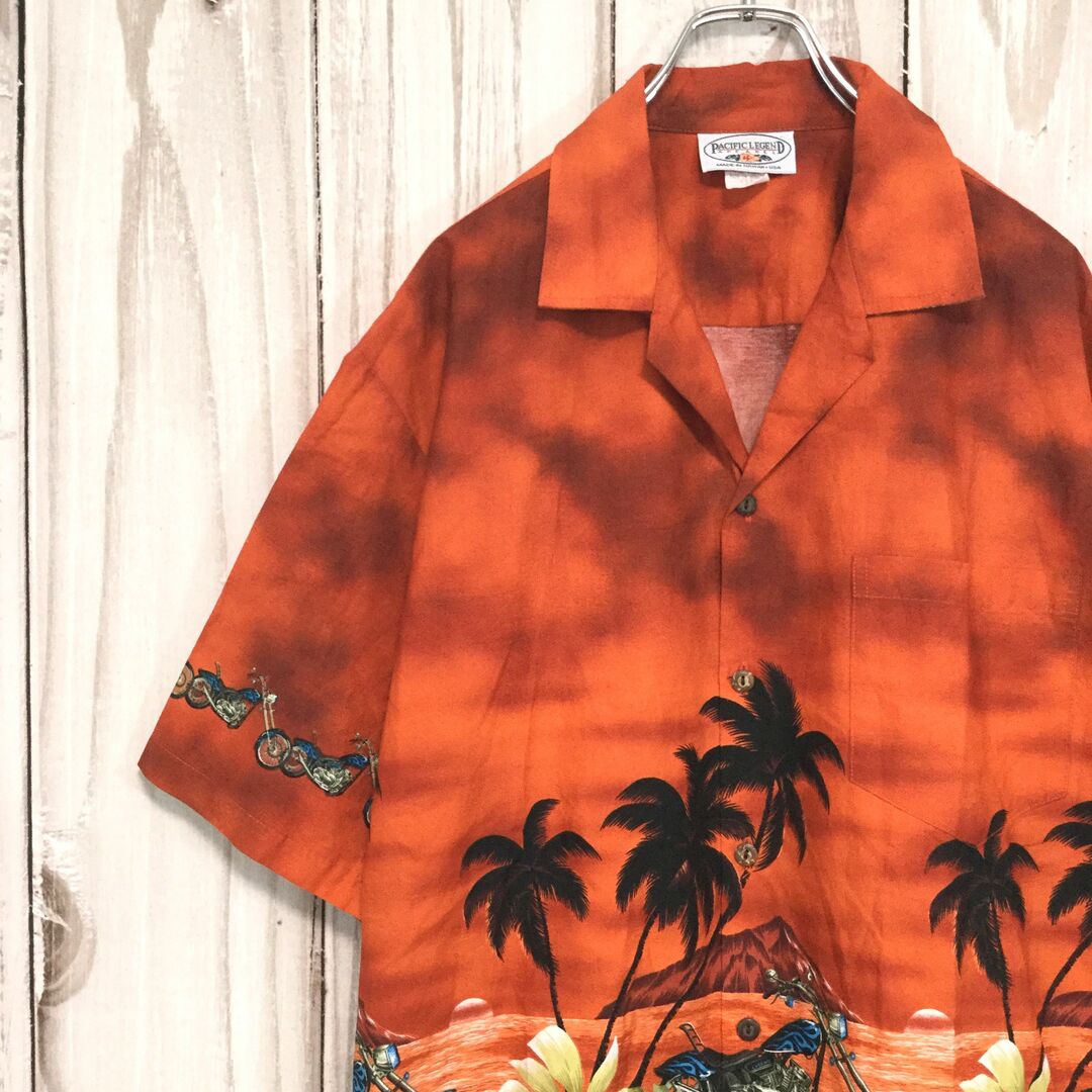 パシフィックレジェンド ハワイ製 アロハシャツ XXL相当 オレンジ 古着 メンズのトップス(シャツ)の商品写真