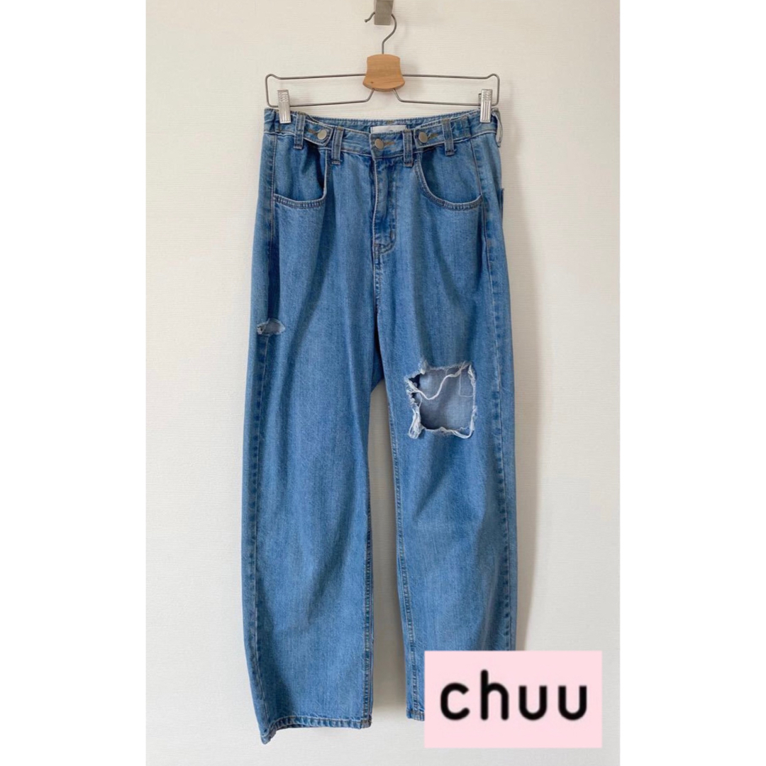 chuu 韓国　ダメージジーンズ　デニム レディースのパンツ(デニム/ジーンズ)の商品写真