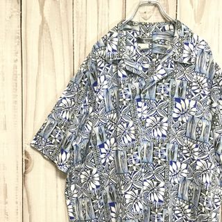 ハワイ製 KONA COAST 超ビッグ アロハシャツ 開襟 3XL 青系