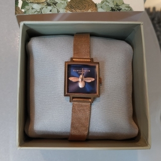 オリビアバートン(OLIVIA BURTON)の新品 オリビアバートン   スクエア ローズゴールド×ネイビー 蜂(腕時計)