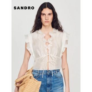 サンドロ(Sandro)の❤️Sandro23新作新品　半袖　白　シースルーシャツ　ブラウス(シャツ/ブラウス(半袖/袖なし))