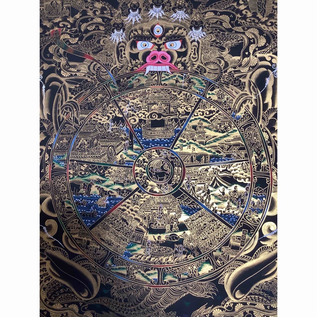 チベット密教 新品 》 手描き タンカ 曼荼羅 六道輪廻 41 | www