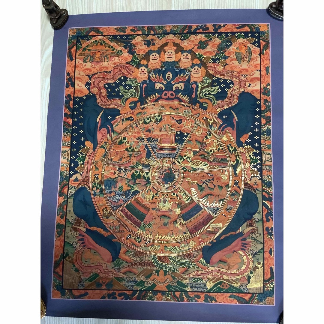 美術品/アンティーク《 チベット密教　新品 》 手描き　タンカ　曼荼羅　六道輪廻　44