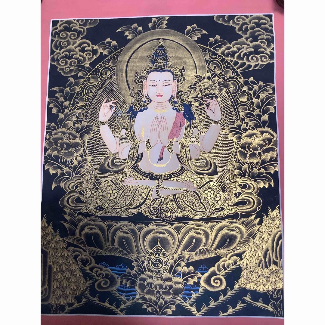 《 チベット密教　新品 》 手描き　タンカ　曼荼羅　観音菩薩　47