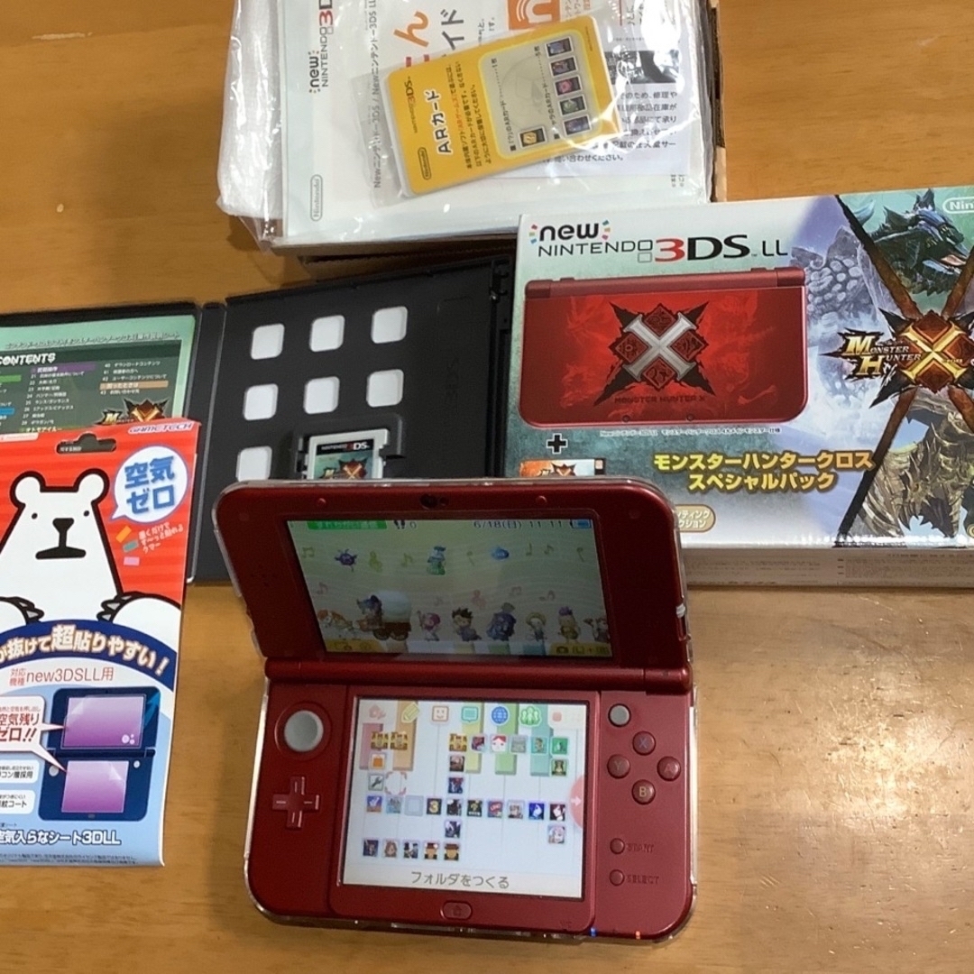 セット売り◆ニンテンドー3ds LL ブラック×レッド ドラクエ11、モンハン