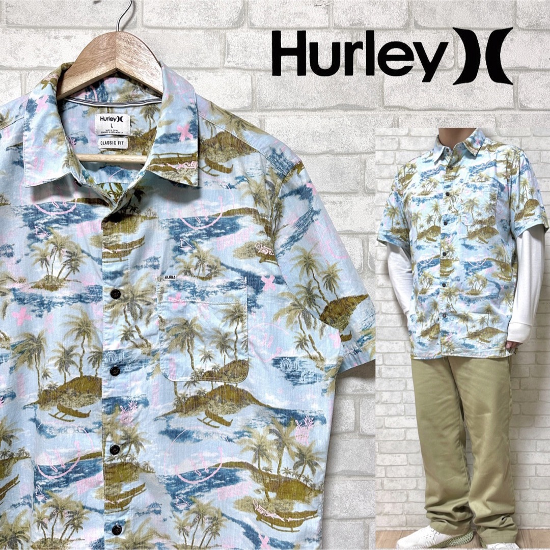 Hurley ハーレー ヤシの木 ビーチ柄 アロハシャツ オールコットン