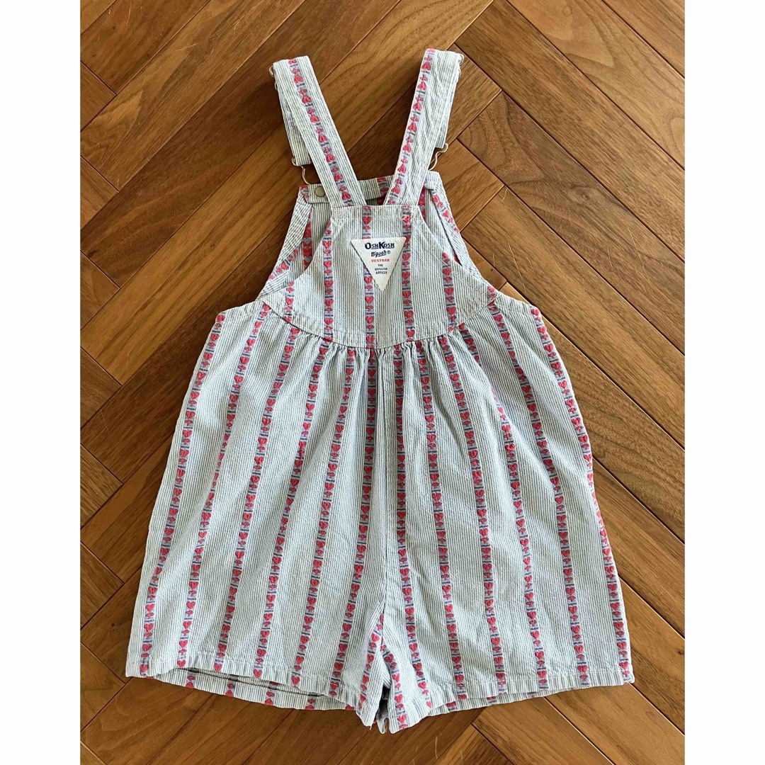 OshKosh(オシュコシュ)のoshkosh  ハートストライプ　ショートオール　4T キッズ/ベビー/マタニティのキッズ服女の子用(90cm~)(その他)の商品写真